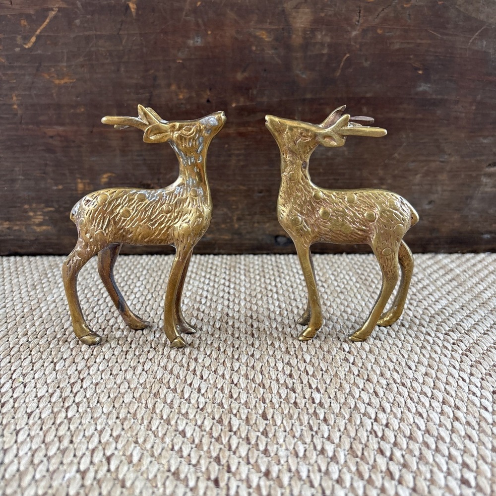 Brass Deer Figures Doe And Buck Figurines Buck Vintage Brass Set